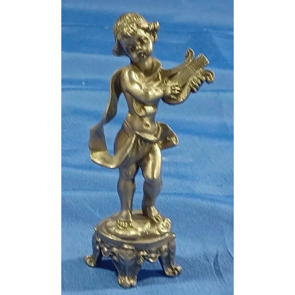 Italian Cast Lead Angel Sculpture Statue Figures Musicians Musical Instruments - Picture 12 of 15